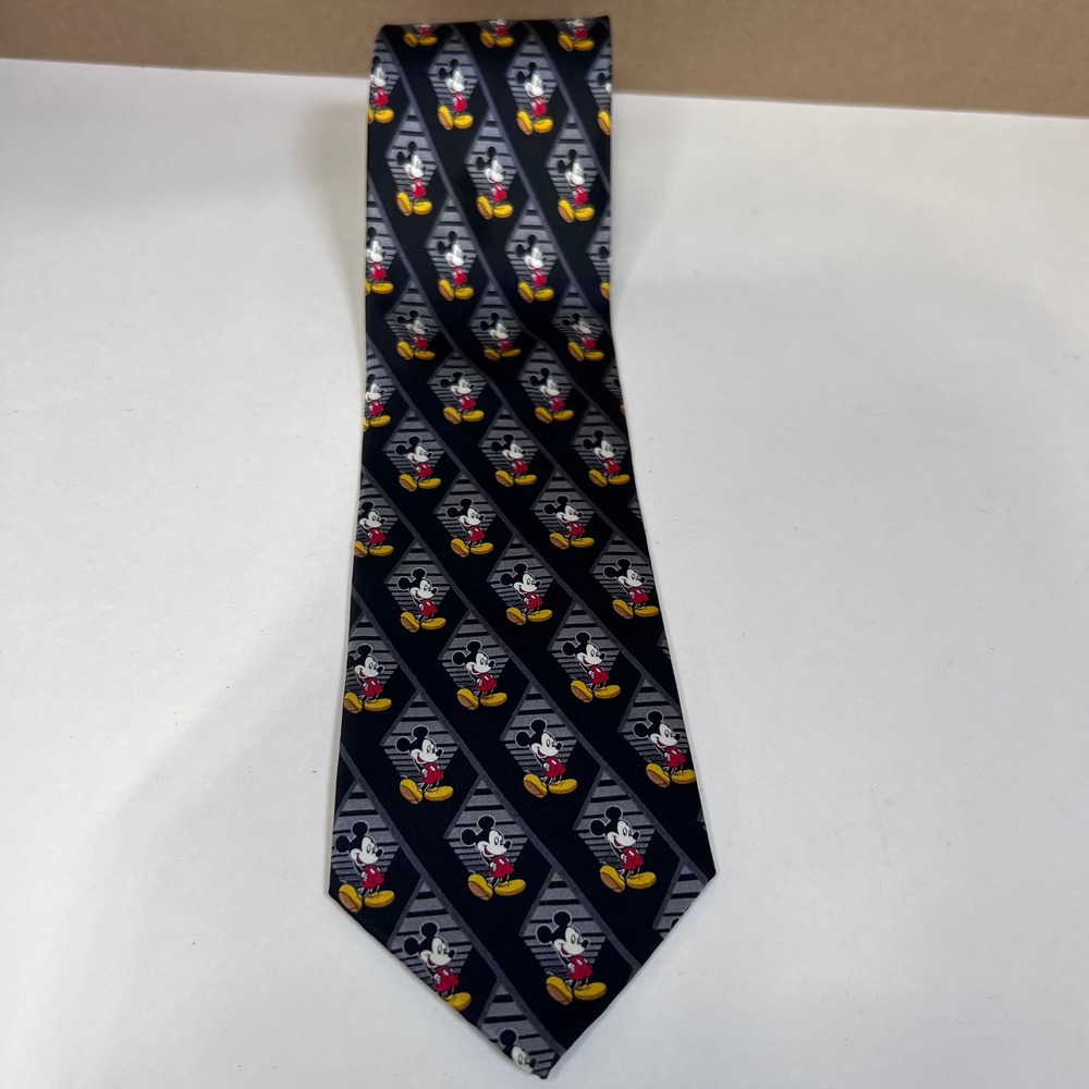 Mickey Unlimited Disney Mens Silk Tie Mickey Mouse Geometric Black Grey Red